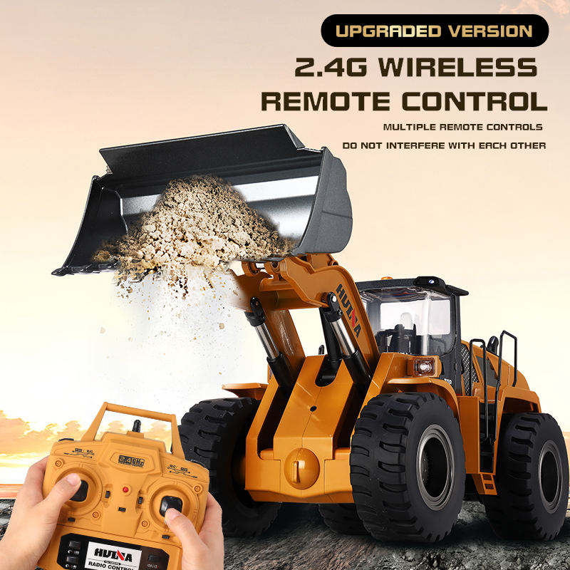 Huina 1583 - 1:14 24CH RC Wheel Loader, Semi-Alloy Construction Vehicle with 2.4GHz Remote Control, Working Metal Bucket and Loader Arm, LED Lights, Sound Effects, Rechargeable Battery Included