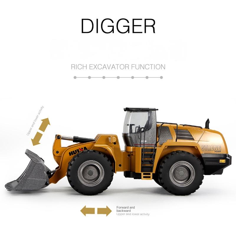 Huina 1583 - 1:14 24CH RC Wheel Loader, Semi-Alloy Construction Vehicle with 2.4GHz Remote Control, Working Metal Bucket and Loader Arm, LED Lights, Sound Effects, Rechargeable Battery Included