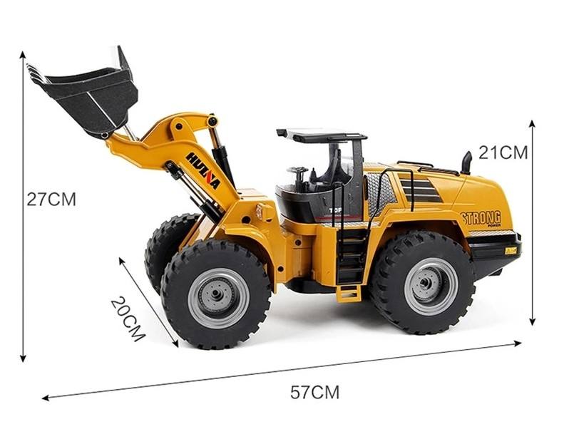 Huina 1583 - 1:14 24CH RC Wheel Loader, Semi-Alloy Construction Vehicle with 2.4GHz Remote Control, Working Metal Bucket and Loader Arm, LED Lights, Sound Effects, Rechargeable Battery Included