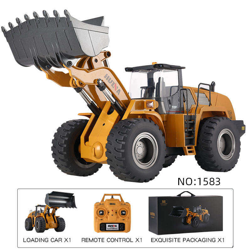 Huina 1583 - 1:14 24CH RC Wheel Loader, Semi-Alloy Construction Vehicle with 2.4GHz Remote Control, Working Metal Bucket and Loader Arm, LED Lights, Sound Effects, Rechargeable Battery Included