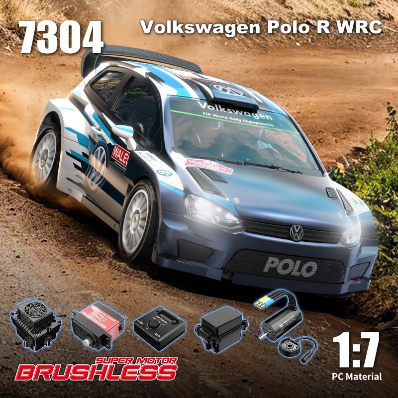 MJX Hyper Go 7304-DC Volkswagen Polo R WRC 1:7 4WD Brushless RC Rally Car, 3974 2500KV Sensored Motor, 120A ESC, 35KG Metal Servo, Metal Drivetrain, 4S 5000mAh Battery, Charger