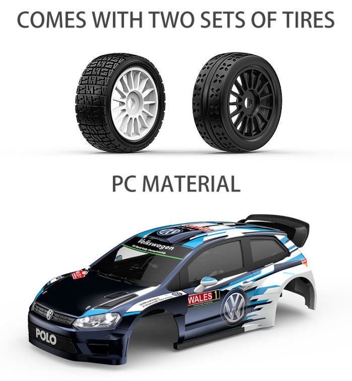 MJX Hyper Go 7304-DC Volkswagen Polo R WRC 1:7 4WD Brushless RC Rally Car, 3974 2500KV Sensored Motor, 120A ESC, 35KG Metal Servo, Metal Drivetrain, 4S 5000mAh Battery, Charger