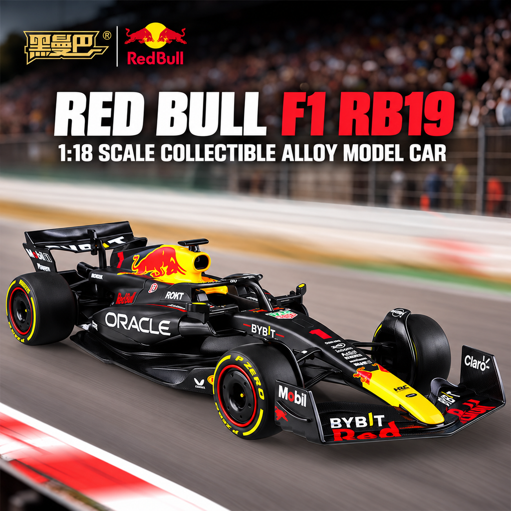Black Mamba Oracle Red Bull Racing RB19 Formula 1 Die-Cast Model Car, 1:18 Scale, 2023 Racing Livery, Black and Yellow Collector Model