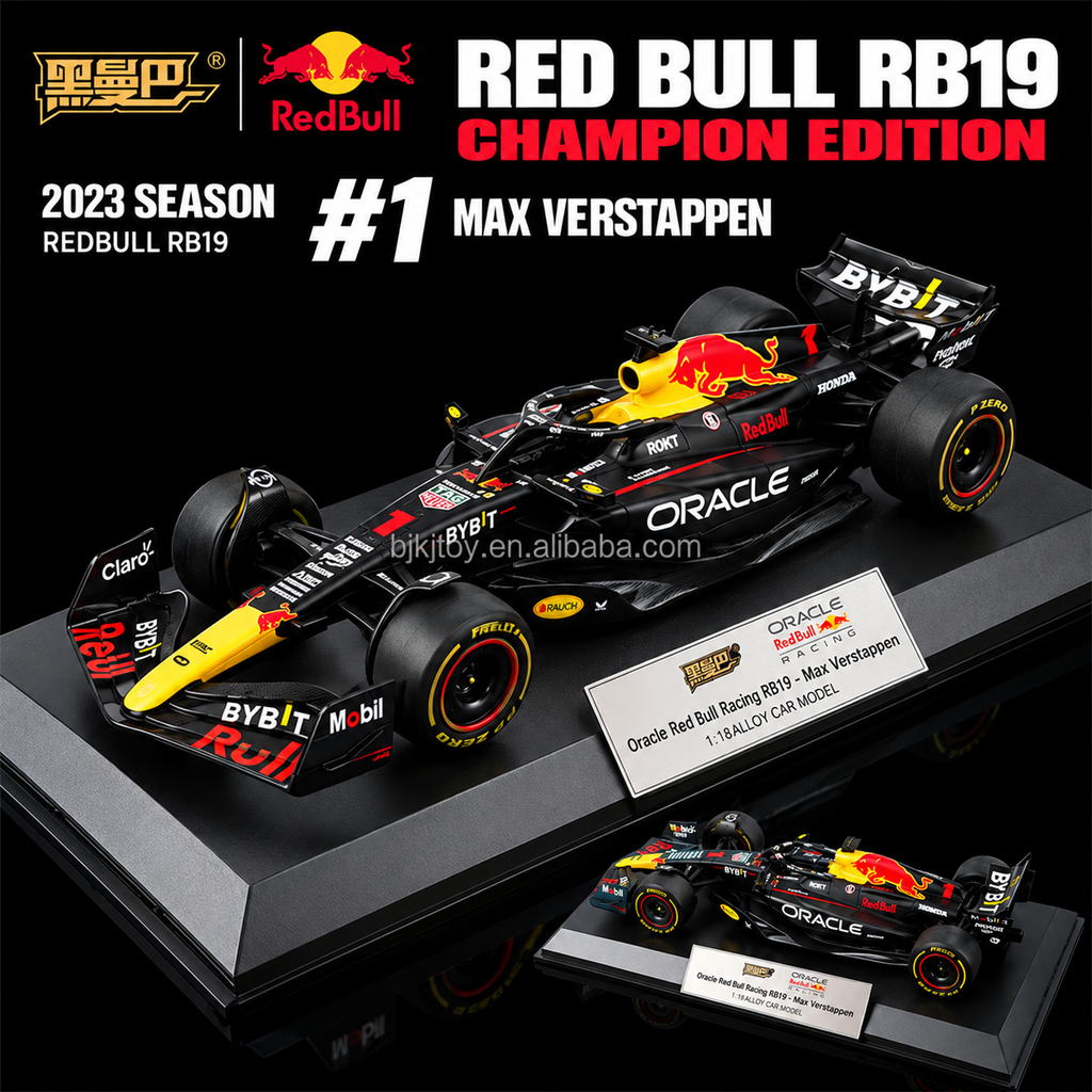 Black Mamba Oracle Red Bull Racing RB19 Formula 1 Die-Cast Model Car, 1:18 Scale, 2023 Racing Livery, Black and Yellow Collector Model