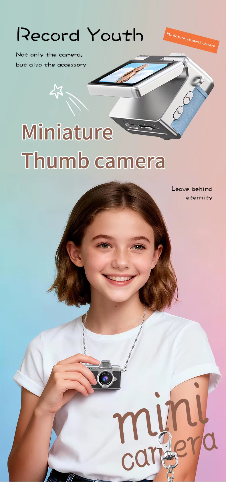 Mini Pendant Camera Student Campus Small Camera Retro CCD Portable Mini Thumb Camera Travel Flip Screen description image 1