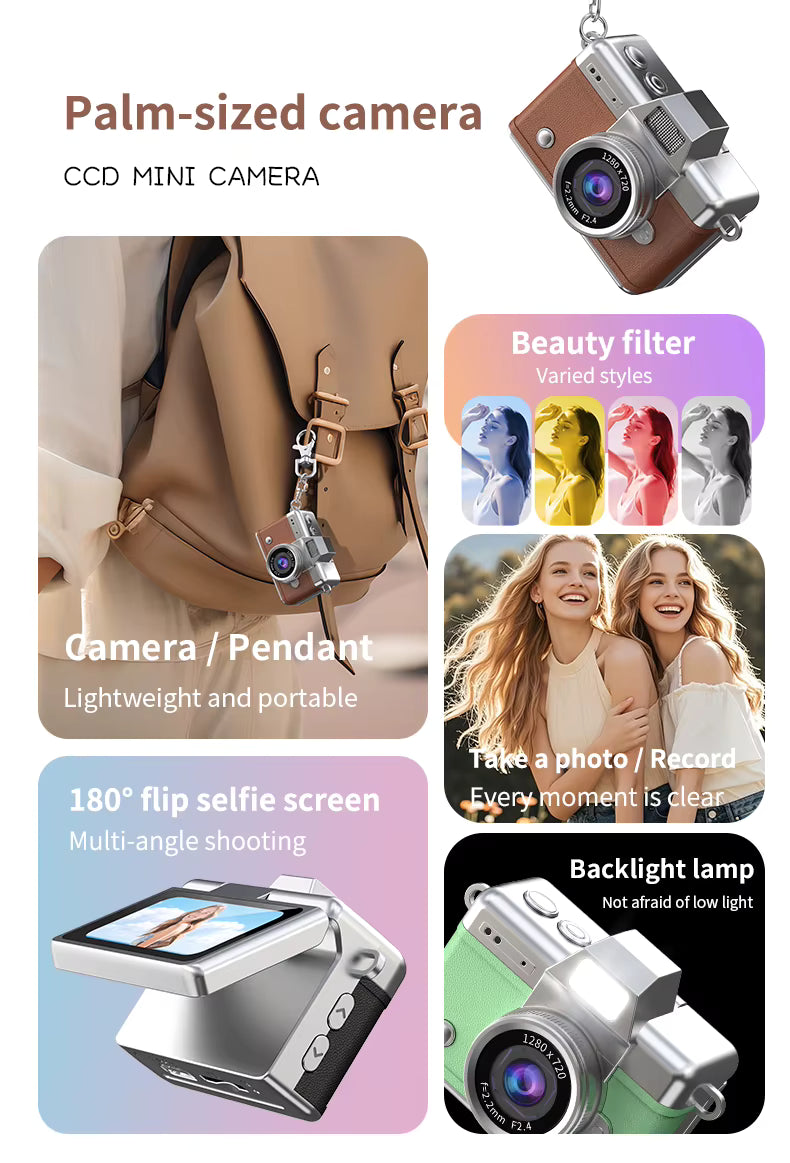 Mini Pendant Camera Student Campus Small Camera Retro CCD Portable Mini Thumb Camera Travel Flip Screen description image 2