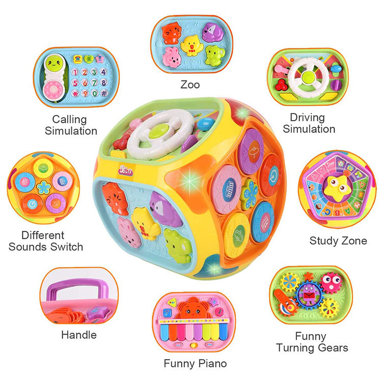 House Shape Study Kids Educational Game Light Musical Toy Steering Wheel Drum Piano Baby Activity Cube #1406