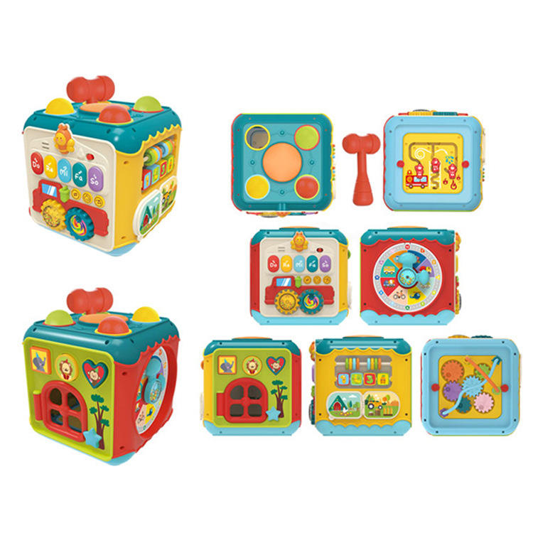 Education Montessori Toddler 6 in 1 Seven Sided Plastic Learning Toy Kids BabyCube With Music and Light #HE0533