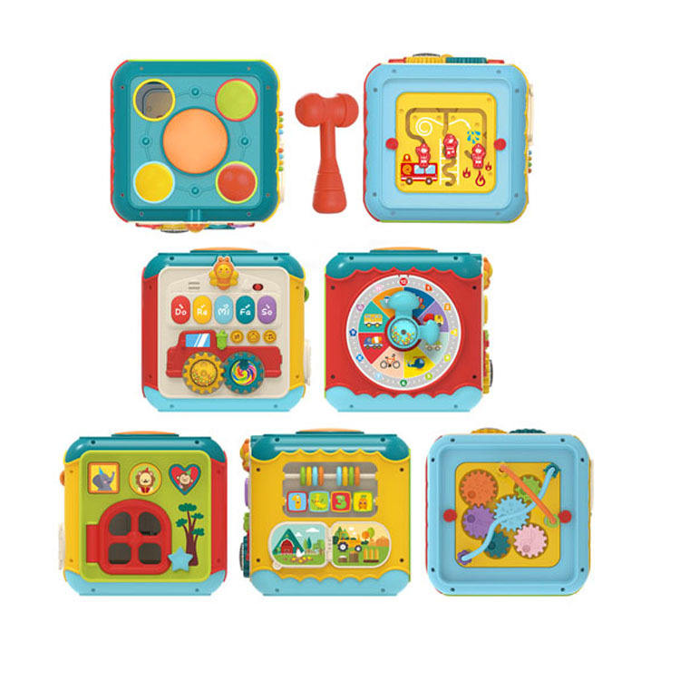 Education Montessori Toddler 6 in 1 Seven Sided Plastic Learning Toy Kids BabyCube With Music and Light #HE0533