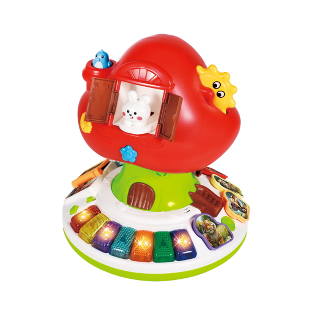 Colorful Plastic Mushroom-Shaped Educational Baby Gym Toy 3-in-1 Musical Playset Electric Keyboard Animal Figures Storage Bag #QX-9316
