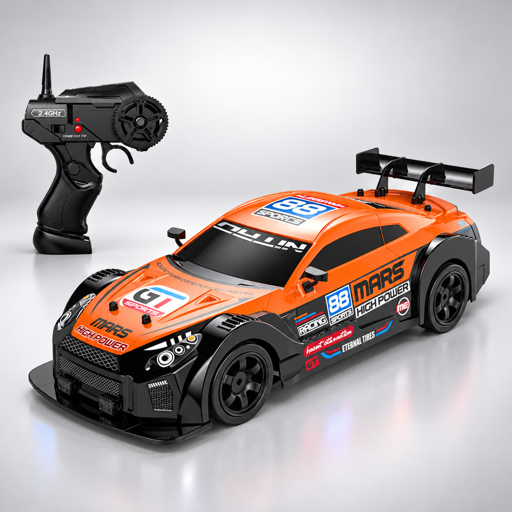 HB Toys Racing Rally 1:16 Scale RC Drift Racing Car for Kids, 4WD Remote Control Sports Rally Car, 18+ KM/H Speed, 2.4GHz Wireless Controller, LED Lights, Water Spray Effect, 7.4V Rechargeable Battery and Extra Wheels