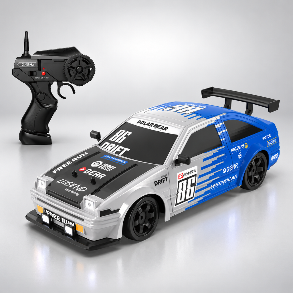 HB Toys Racing Rally 1:16 Scale RC Drift Racing Car for Kids, 4WD Remote Control Sports Rally Car, 18+ KM/H Speed, 2.4GHz Wireless Controller, LED Lights, Water Spray Effect, 7.4V Rechargeable Battery and Extra Wheels