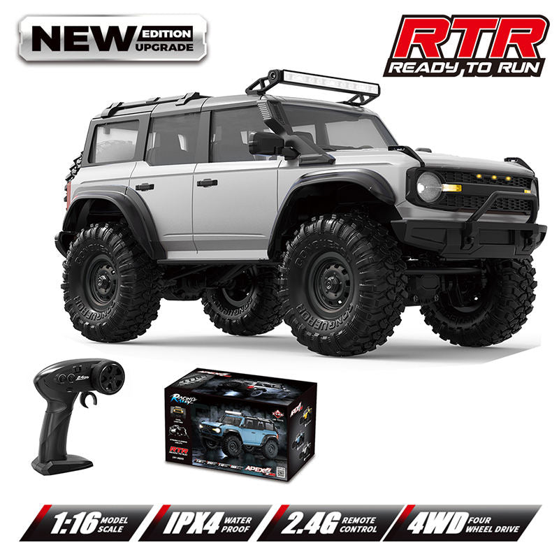 HB Toys HB-R1601 / HB-R1602 / HB-R1603 - 1:16 Scale RC Bronco Style Rock Crawler 4WD Off-Road Climbing Car, 2.4GHz Remote Control, IPX4 Splash Resistant, LED Lights, 7.4V Rechargeable Battery, RTR