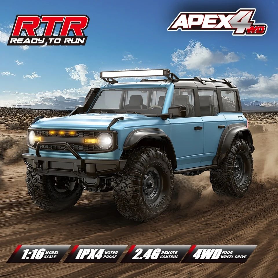 HB Toys HB-R1601 / HB-R1602 / HB-R1603 - 1:16 Scale RC Bronco Style Rock Crawler 4WD Off-Road Climbing Car, 2.4GHz Remote Control, IPX4 Splash Resistant, LED Lights, 7.4V Rechargeable Battery, RTR