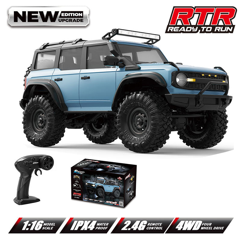 HB Toys HB-R1601 / HB-R1602 / HB-R1603 - 1:16 Scale RC Bronco Style Rock Crawler 4WD Off-Road Climbing Car, 2.4GHz Remote Control, IPX4 Splash Resistant, LED Lights, 7.4V Rechargeable Battery, RTR