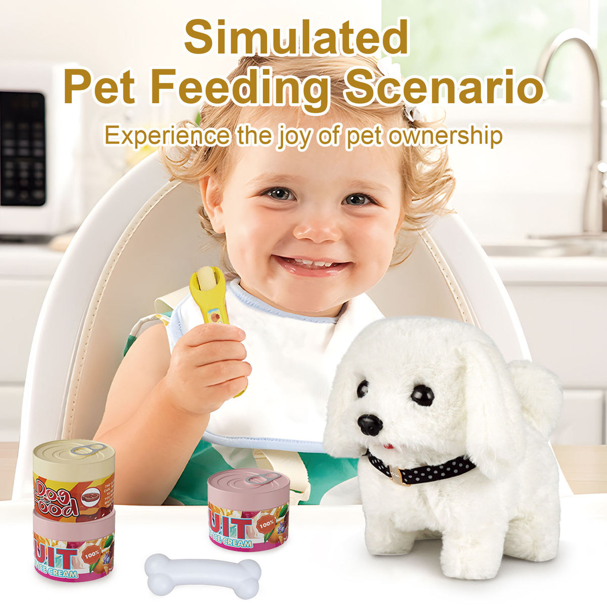 Kids Hot Sale Pretend Play Electric Walking Plush Pet Feeding Toys Simulation Plush Dog Feeding Care Set Toys