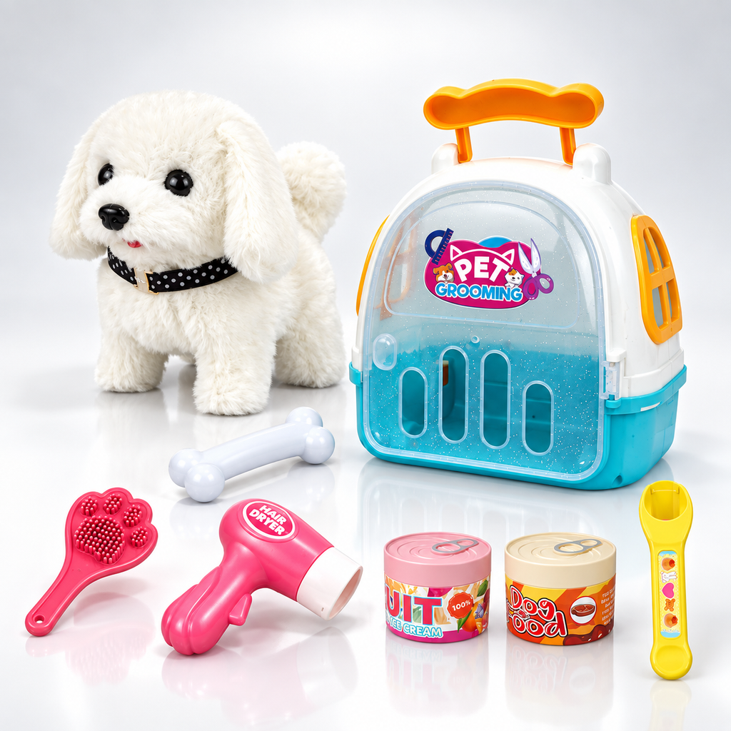 Kids Hot Sale Pretend Play Electric Walking Plush Pet Feeding Toys Simulation Plush Dog Feeding Care Set Toys