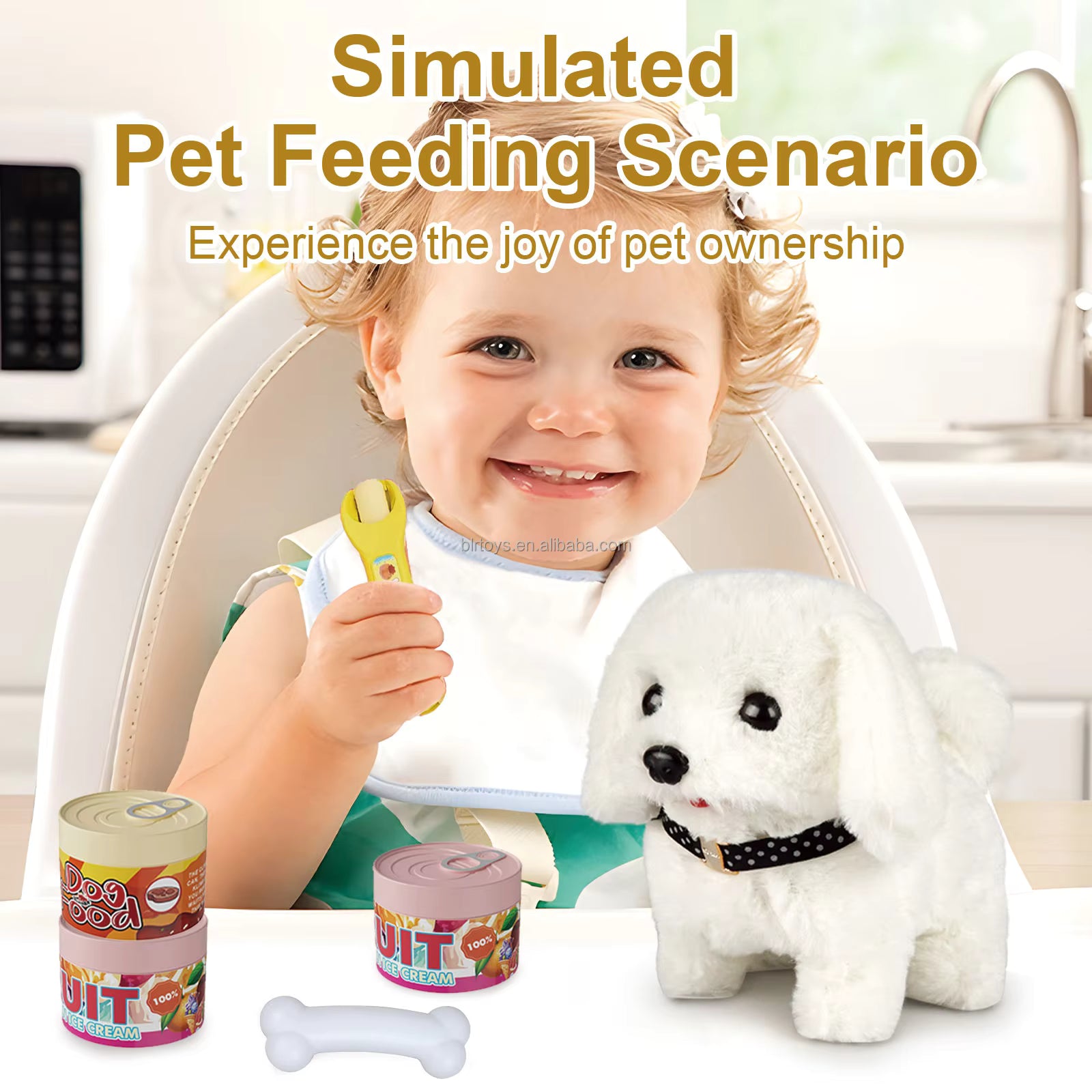 Kids Hot Sale Pretend Play Electric Walking Plush Pet Feeding Toys Simulation Plush Dog Feeding Care Set Toys description image 3