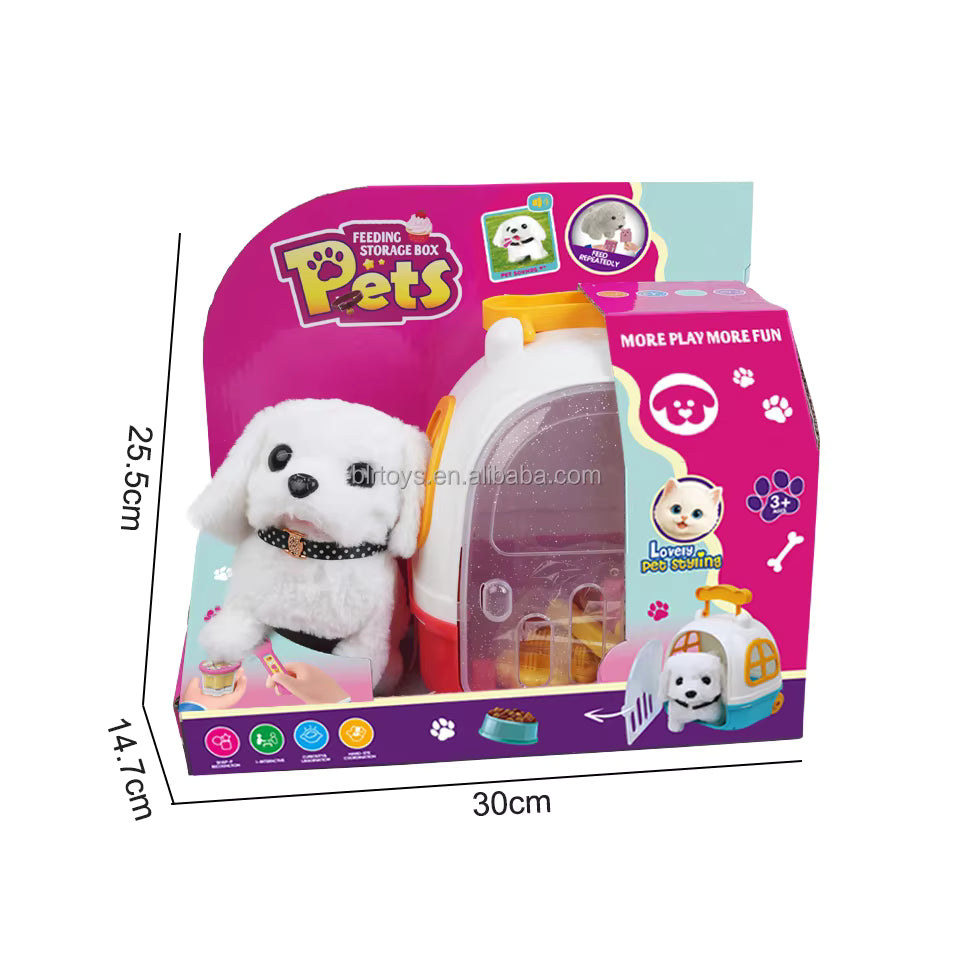 Kids Hot Sale Pretend Play Electric Walking Plush Pet Feeding Toys Simulation Plush Dog Feeding Care Set Toys description image 5