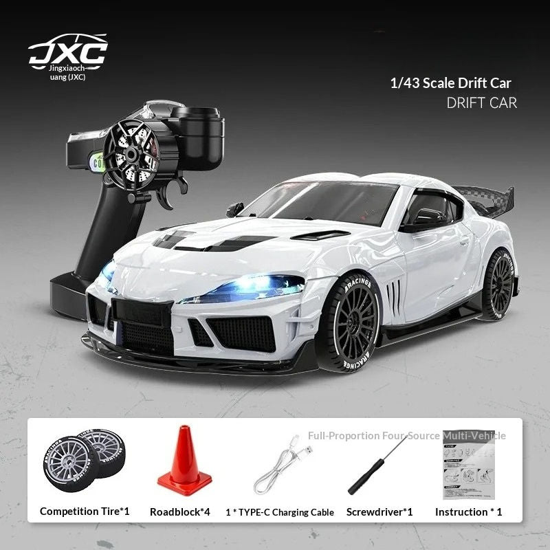 JXC Toyota Supra 1087X - 1:43 RC Drift Car, Officially Licensed 4WD Mini RC with Gyro Stabilization, Full-Proportional 2.4GHz Control, 716 Motor, LED Lights, Rechargeable Battery
