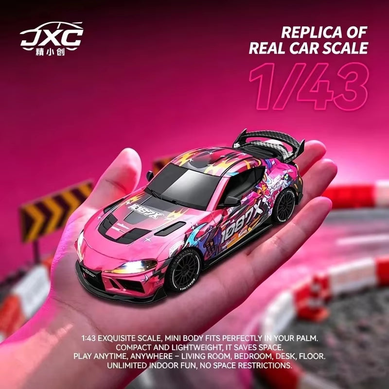 JXC Toyota Supra 1087X - 1:43 RC Drift Car, Officially Licensed 4WD Mini RC with Gyro Stabilization, Full-Proportional 2.4GHz Control, 716 Motor, LED Lights, Rechargeable Battery
