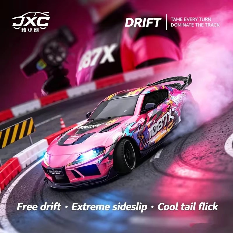 JXC Toyota Supra 1087X - 1:43 RC Drift Car, Officially Licensed 4WD Mini RC with Gyro Stabilization, Full-Proportional 2.4GHz Control, 716 Motor, LED Lights, Rechargeable Battery