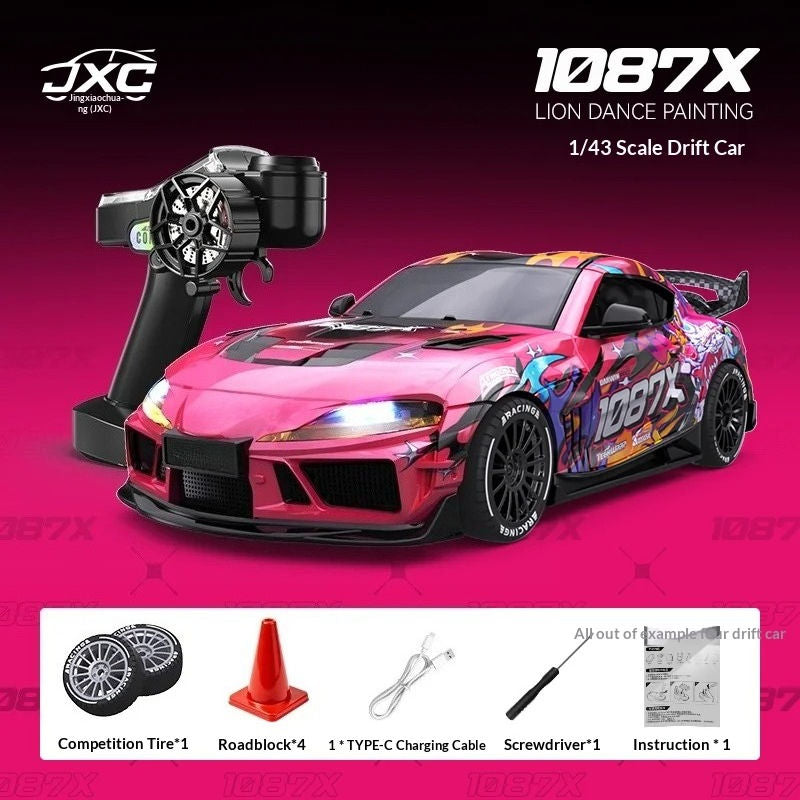JXC Toyota Supra 1087X - 1:43 RC Drift Car, Officially Licensed 4WD Mini RC with Gyro Stabilization, Full-Proportional 2.4GHz Control, 716 Motor, LED Lights, Rechargeable Battery