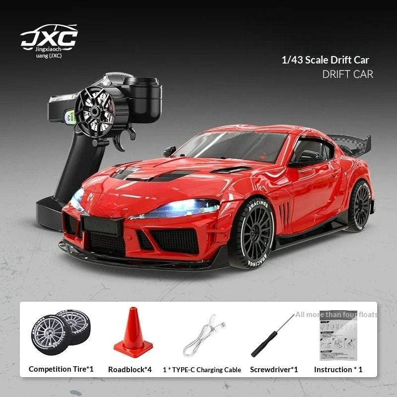 JXC Toyota Supra 1087X - 1:43 RC Drift Car, Officially Licensed 4WD Mini RC with Gyro Stabilization, Full-Proportional 2.4GHz Control, 716 Motor, LED Lights, Rechargeable Battery