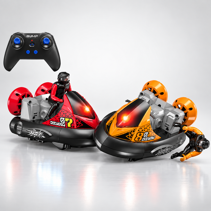 HB Toys HB-DP04 BUMP RC Bumper Cars 2.4GHz 2-Player Battle Set, Dual Remote Control Stunt Vehicles with Full Function Driving, Driver Knockout Action, LED Lights, Rechargeable 3.7V Li-Ion Batteries & USB