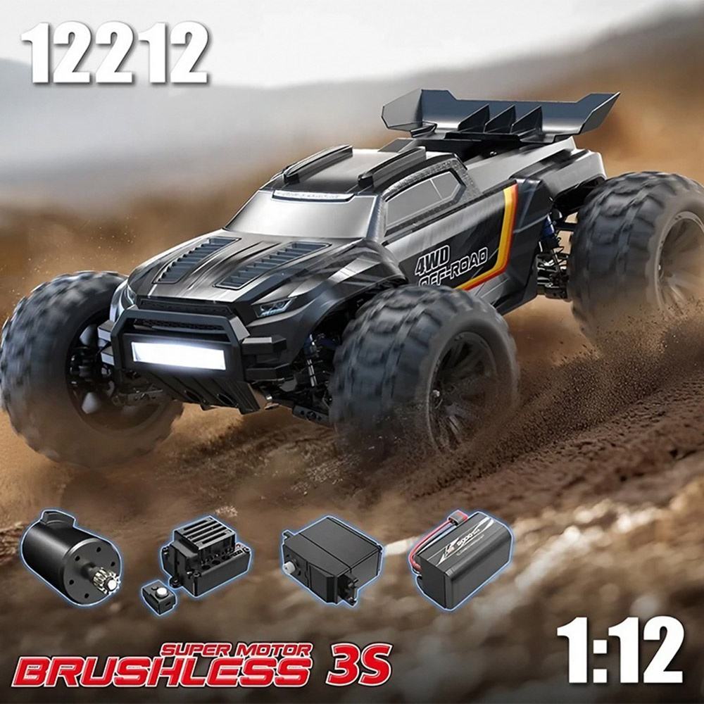 MJX Hyper Go 12212 - 1:12 4WD Brushless RC Truck, 58KM/H High-Speed Off-Road Monster Truck with 3660 3450KV Motor, 60A ESC, 3S 11.1V 2000mAh LiPo Battery, Metal Gears & Oil Shocks