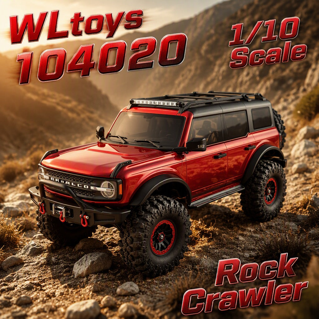 WLtoys 104020 - 1:10 Scale RC Ford Bronco Style Rock Crawler 4WD Off-Road Truck with Electric Winch, 2.4GHz Remote Control, 550 Brushed Motor and LED Lights