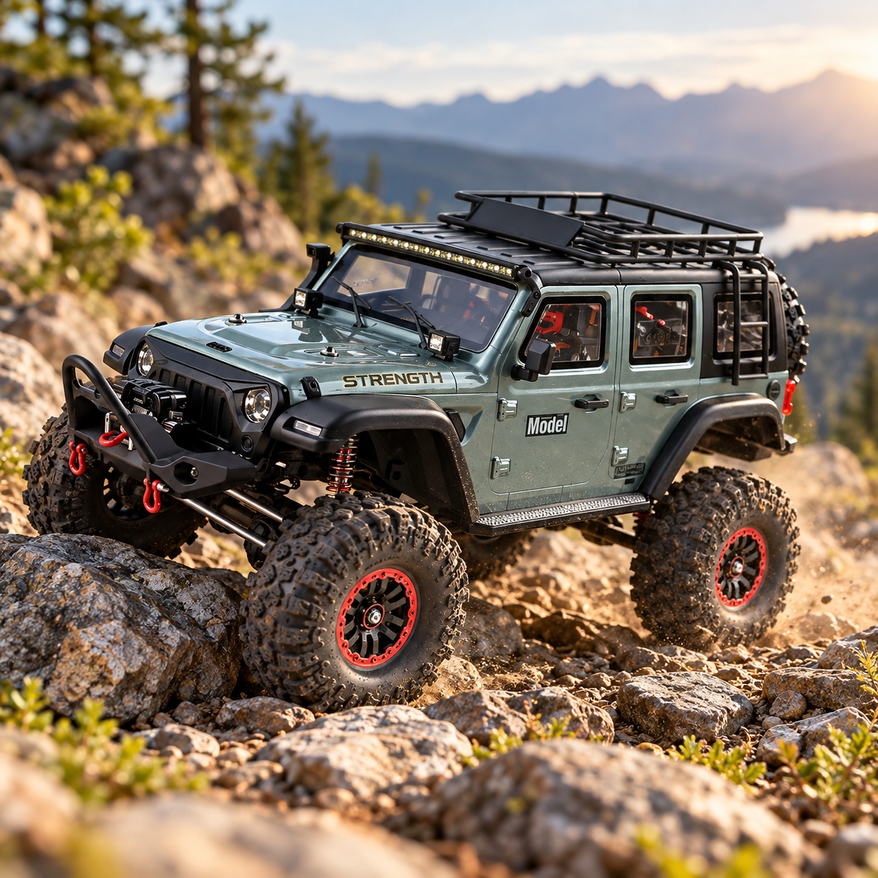 WLtoys 104006 - 1:10 4WD RC Rock Crawler, 2.4GHz Digital Display Remote, 550 Brushed Motor, 2-Speed Gearbox, Front & Rear Differential Locks, Portal Axles, Electric Winch, LED Lights & 7.4V Battery