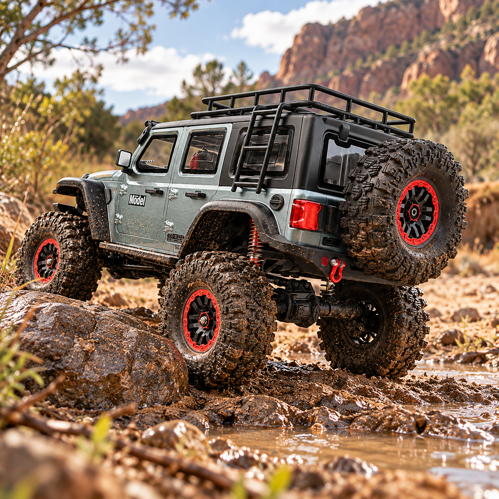 WLtoys 104006 - 1:10 4WD RC Rock Crawler, 2.4GHz Digital Display Remote, 550 Brushed Motor, 2-Speed Gearbox, Front & Rear Differential Locks, Portal Axles, Electric Winch, LED Lights & 7.4V Battery