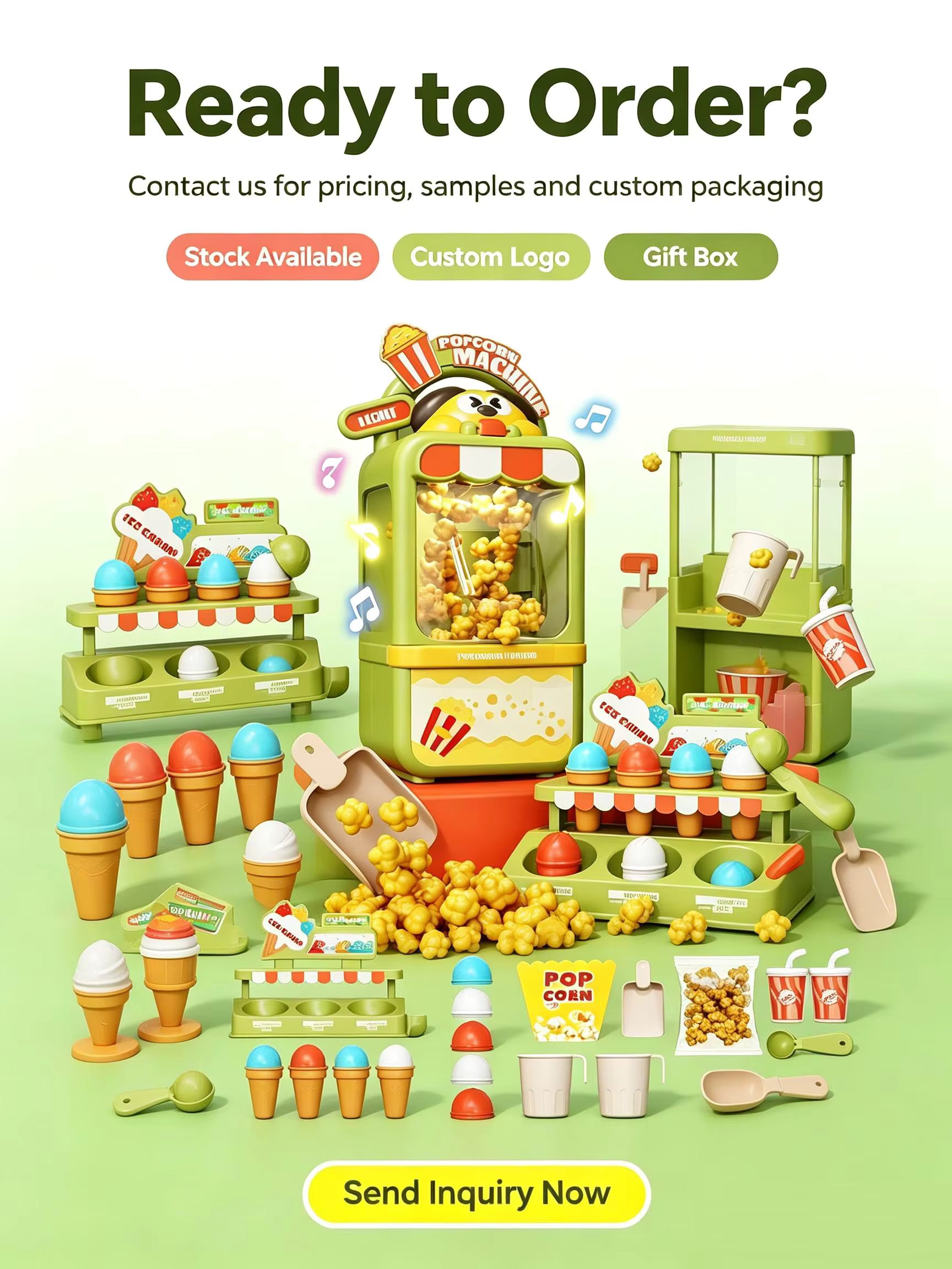 Pretend Play Color Box Popcorn Maker & Ice Cream Store Play Set with Lights Music Role Play Toy description image 6