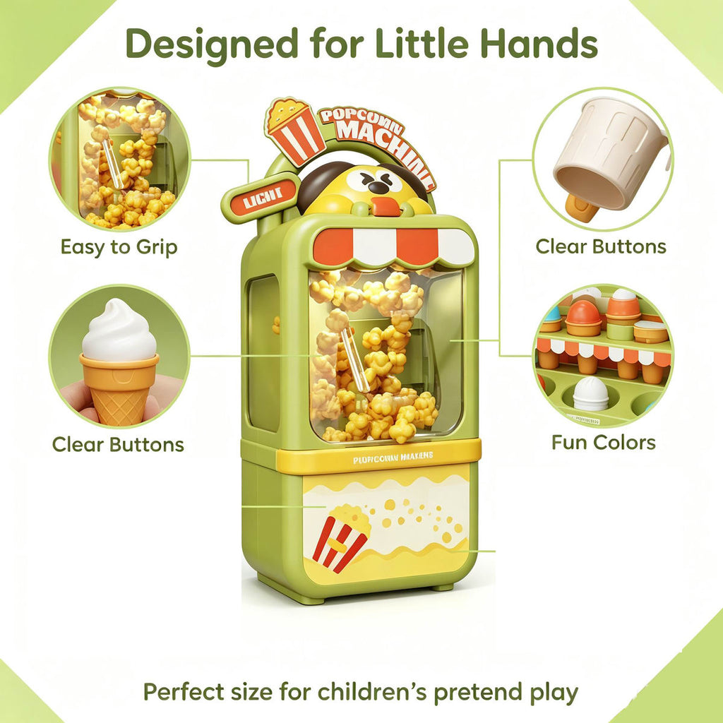 Pretend Play Color Box Popcorn Maker & Ice Cream Store Play Set with Lights Music Role Play Toy