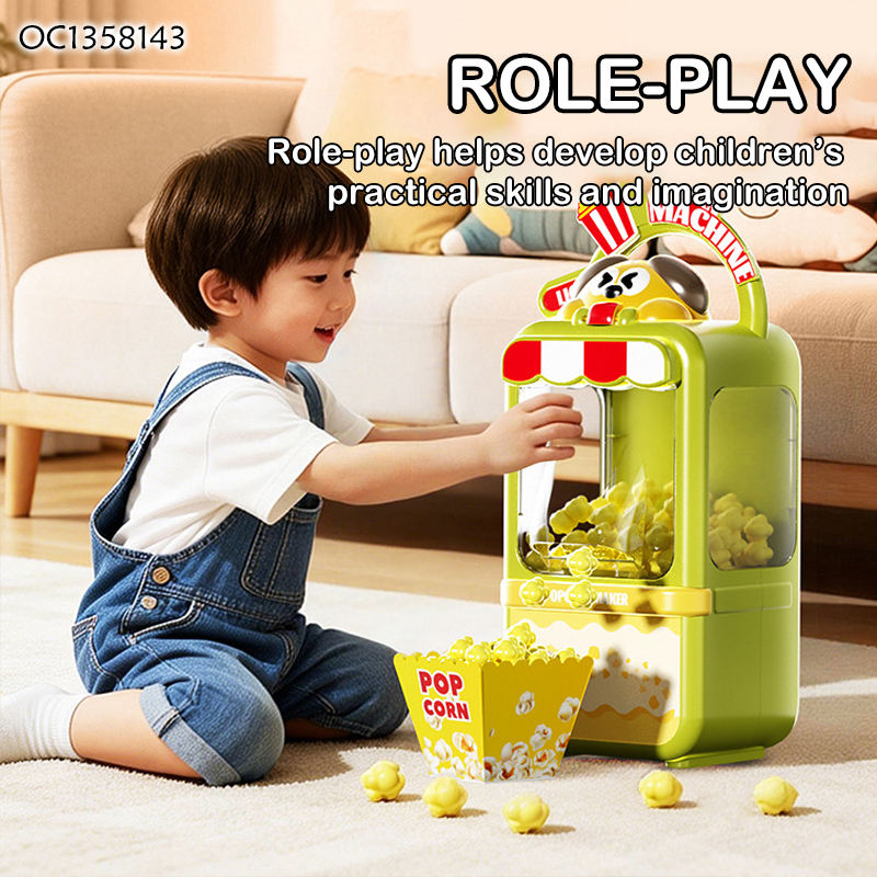 Pretend Play Color Box Popcorn Maker & Ice Cream Store Play Set with Lights Music Role Play Toy