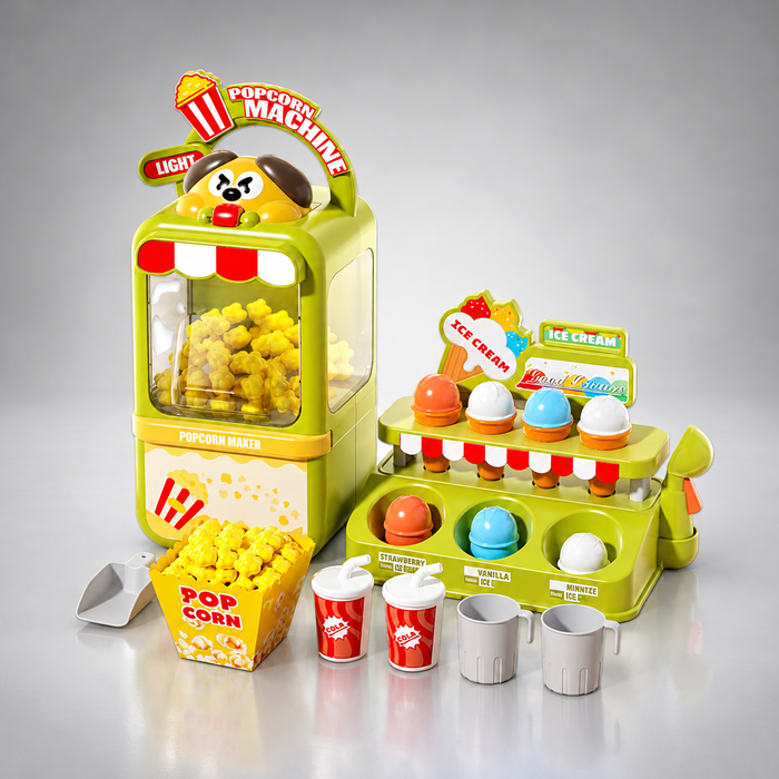 Pretend Play Color Box Popcorn Maker & Ice Cream Store Play Set with Lights Music Role Play Toy