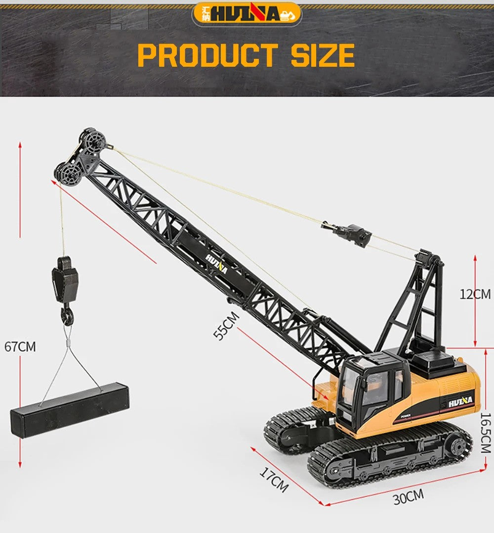 Huina 1572 - 1:14 RC Tracked Crane | 2.4GHz 15CH Alloy Construction Crawler with Grab Hook, Realistic Lights & Sound description image 11