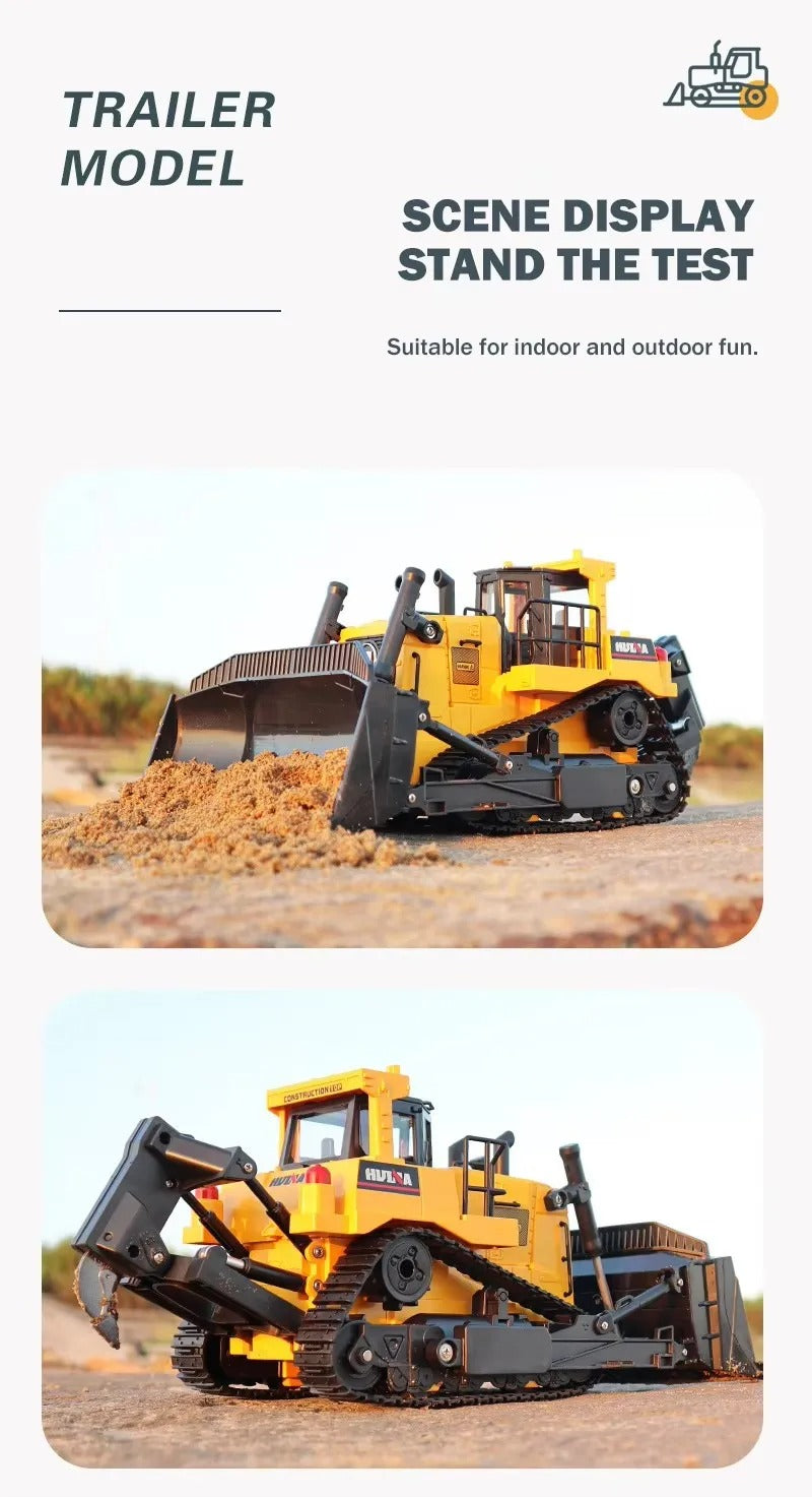 Huina 1554 - 1:16 11CH RC Bulldozer, Semi-Alloy Tracked Earthmover with 2.4GHz Remote Control, Motorized Metal Blade, Rear Ripper, LED Lights, Sound Effects, Rechargeable 3.7V 900mAh Battery description image 11