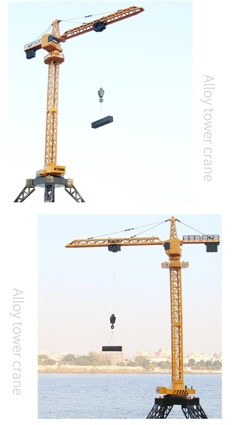 Huina 1585 - 1:14 12CH RC Tower Crane, Semi-Alloy Construction Crane with 2.4GHz Remote Control, 360° Rotation, Working Hook and Trolley, LED Lights, Sound Effects, Rechargeable Battery description image 11