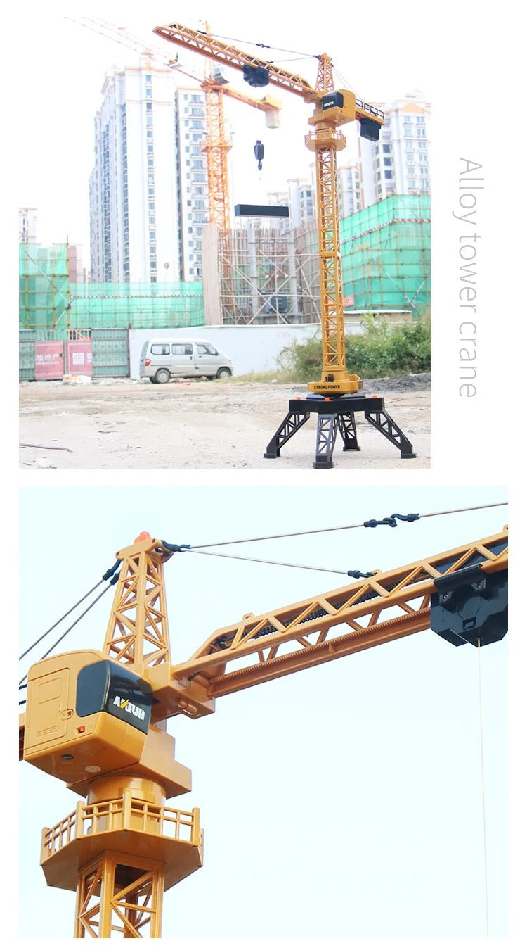Huina 1585 - 1:14 12CH RC Tower Crane, Semi-Alloy Construction Crane with 2.4GHz Remote Control, 360° Rotation, Working Hook and Trolley, LED Lights, Sound Effects, Rechargeable Battery description image 12