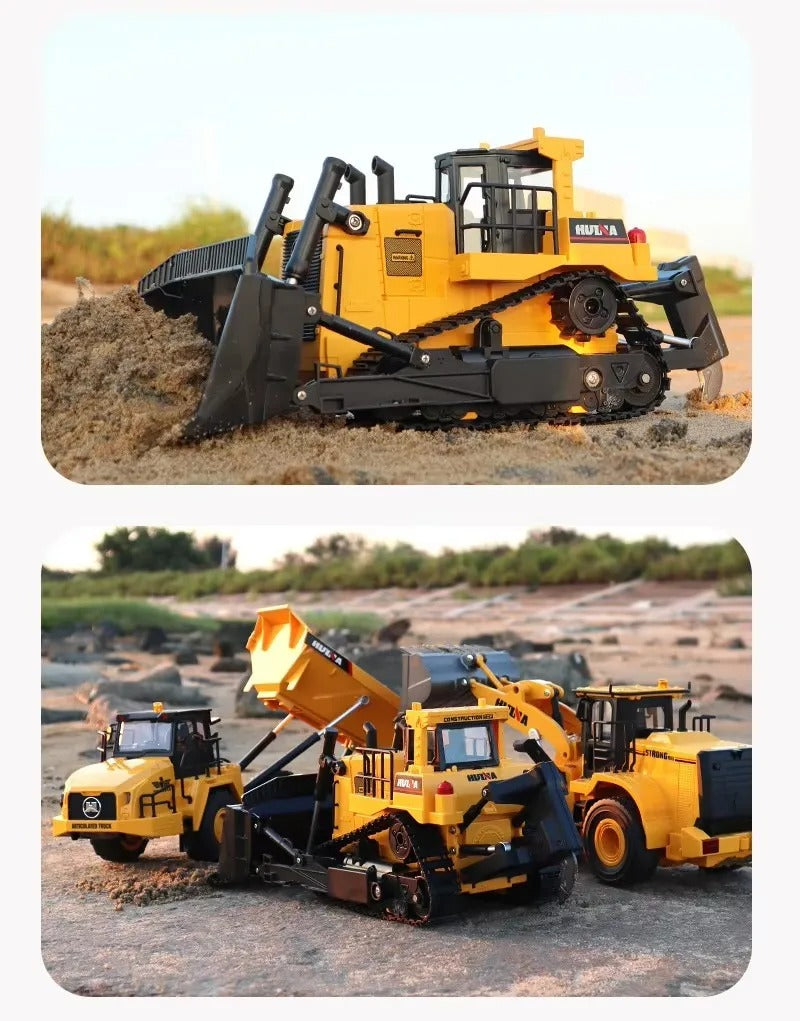 Huina 1554 - 1:16 11CH RC Bulldozer, Semi-Alloy Tracked Earthmover with 2.4GHz Remote Control, Motorized Metal Blade, Rear Ripper, LED Lights, Sound Effects, Rechargeable 3.7V 900mAh Battery description image 12