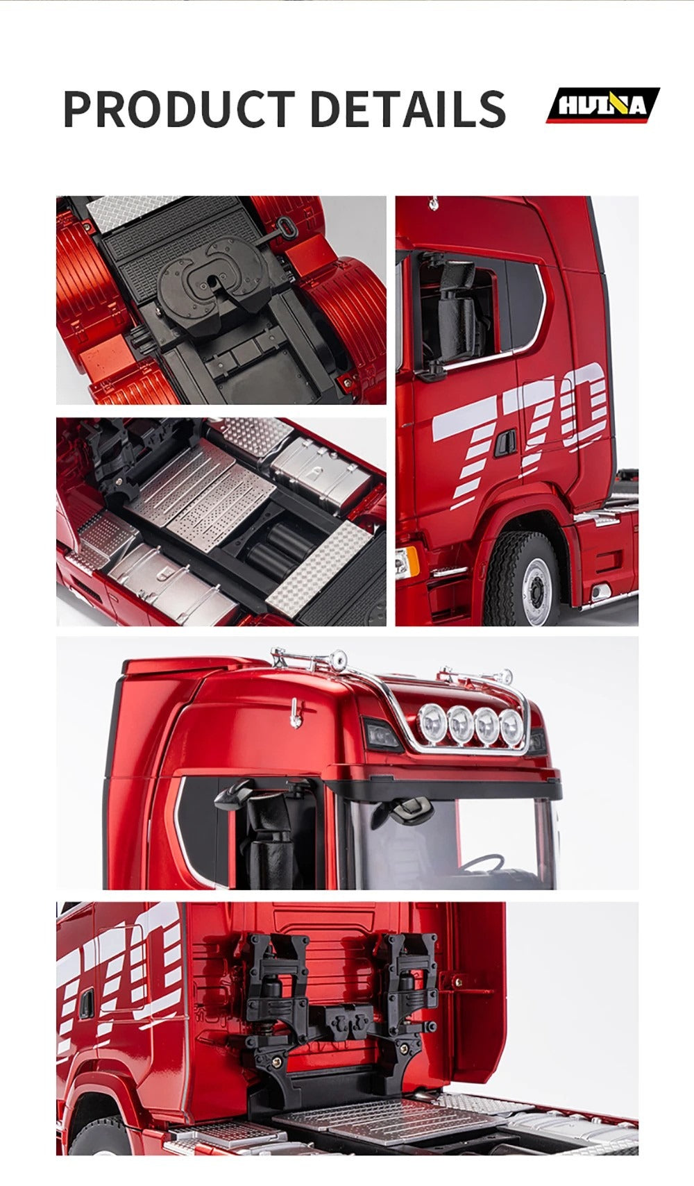 Huina 1501 Scania 770S 1:18 RC Semi Tractor Truck - 2.4GHz 19CH Officially Licensed Full Function with LED Lights & Sound RTR description image 13