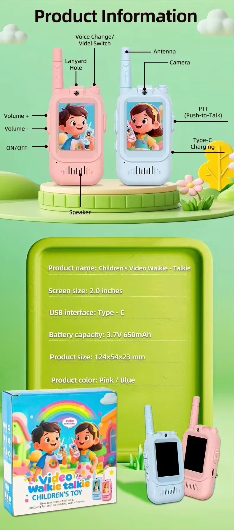 Video Walkie Talkie for Kids, Two-Way Communication Toy with Screen, Antenna and Speaker, Interactive Pretend Play Gadget for Children, Fun Communication Toy Gift for Boys and Girls description image 13