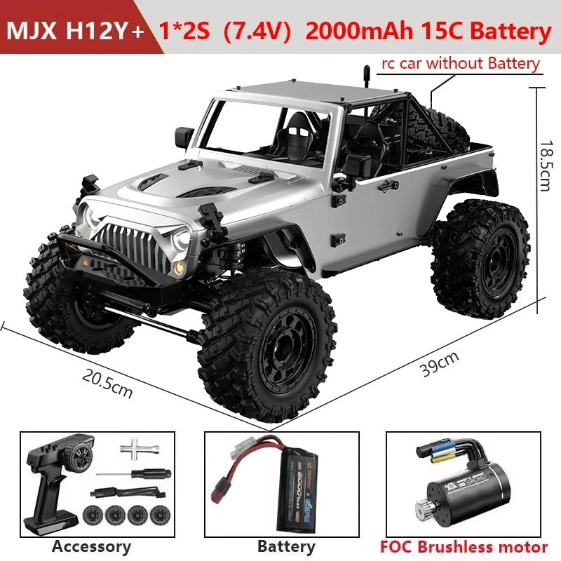 MJX Hyper Go H12Y+ - 1:12 4WD Brushless RC Crawler, 3650 3500KV Sensored Motor, 45A ESC, Aluminum Alloy Body, 20KG Metal Gear Servo, Portal Axles, 2S Battery, 2.4GHz 4CH Radio with LED Lights description image 15