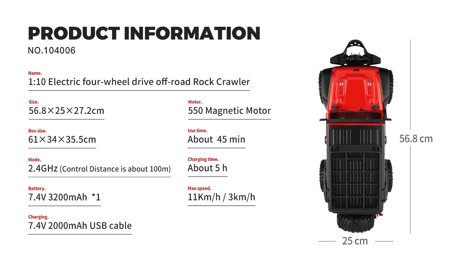 WLtoys 104006 - 1:10 4WD RC Rock Crawler, 2.4GHz Digital Display Remote, 550 Brushed Motor, 2-Speed Gearbox, Front & Rear Differential Locks, Portal Axles, Electric Winch, LED Lights & 7.4V Battery description image 17