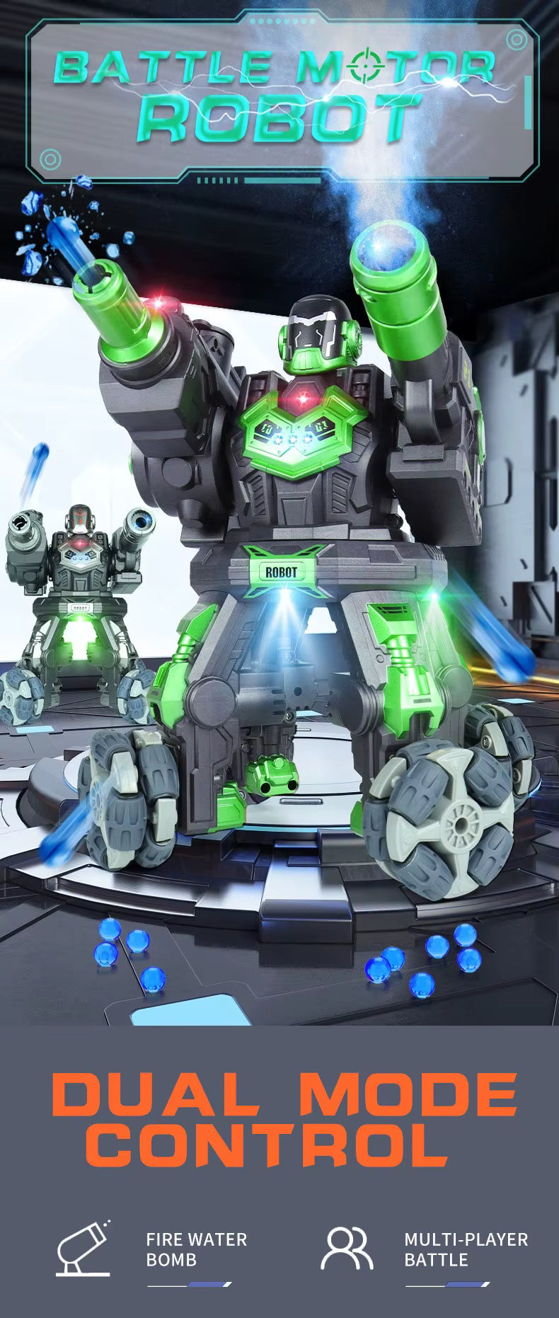 Light Water Bomb Shooting Smart Remote Control Robot Toy - Green description image 1