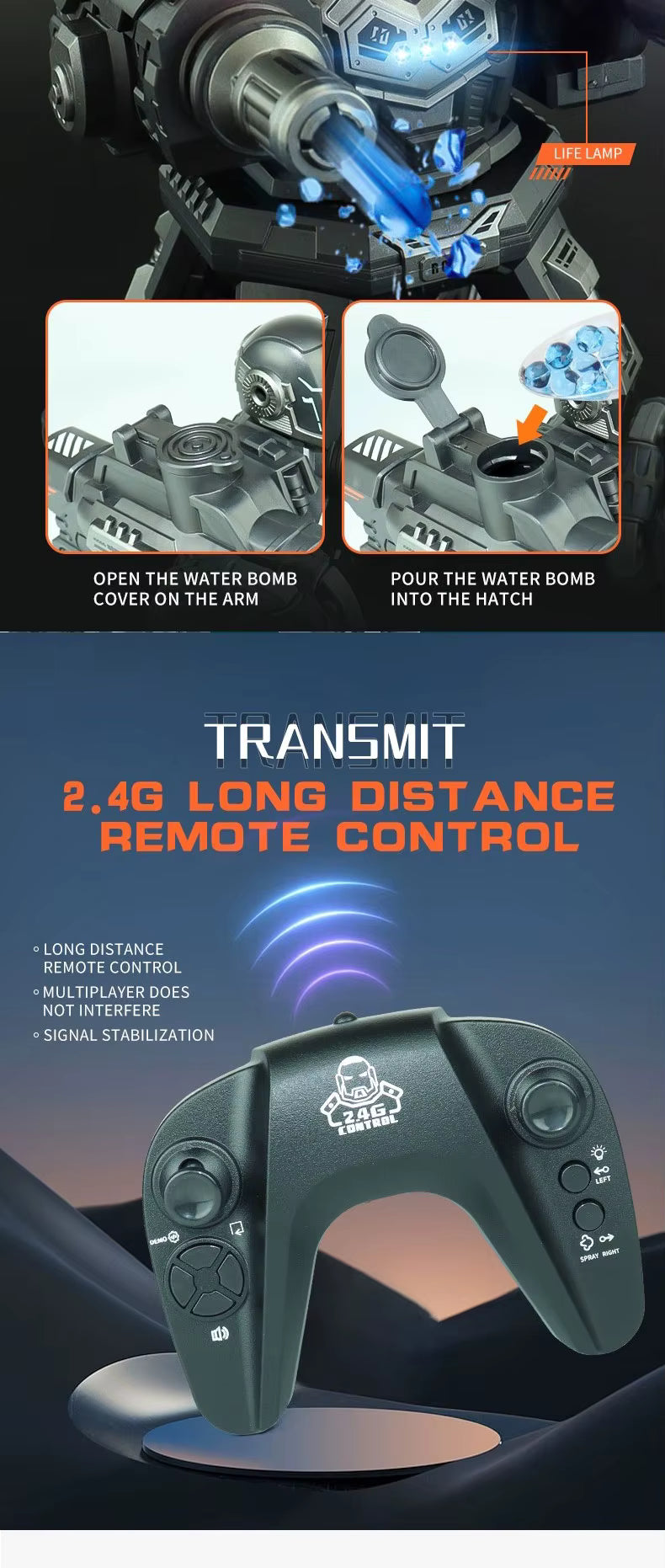 Light Water Bomb Shooting Smart Remote Control Robot Toy - Green description image 3