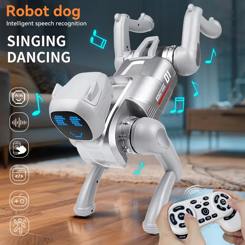 Interactive Smart Robot Dog Toy for Kids | Remote Control Electronic Pet with LED Face, Music, Walking Actions & Sound Effects