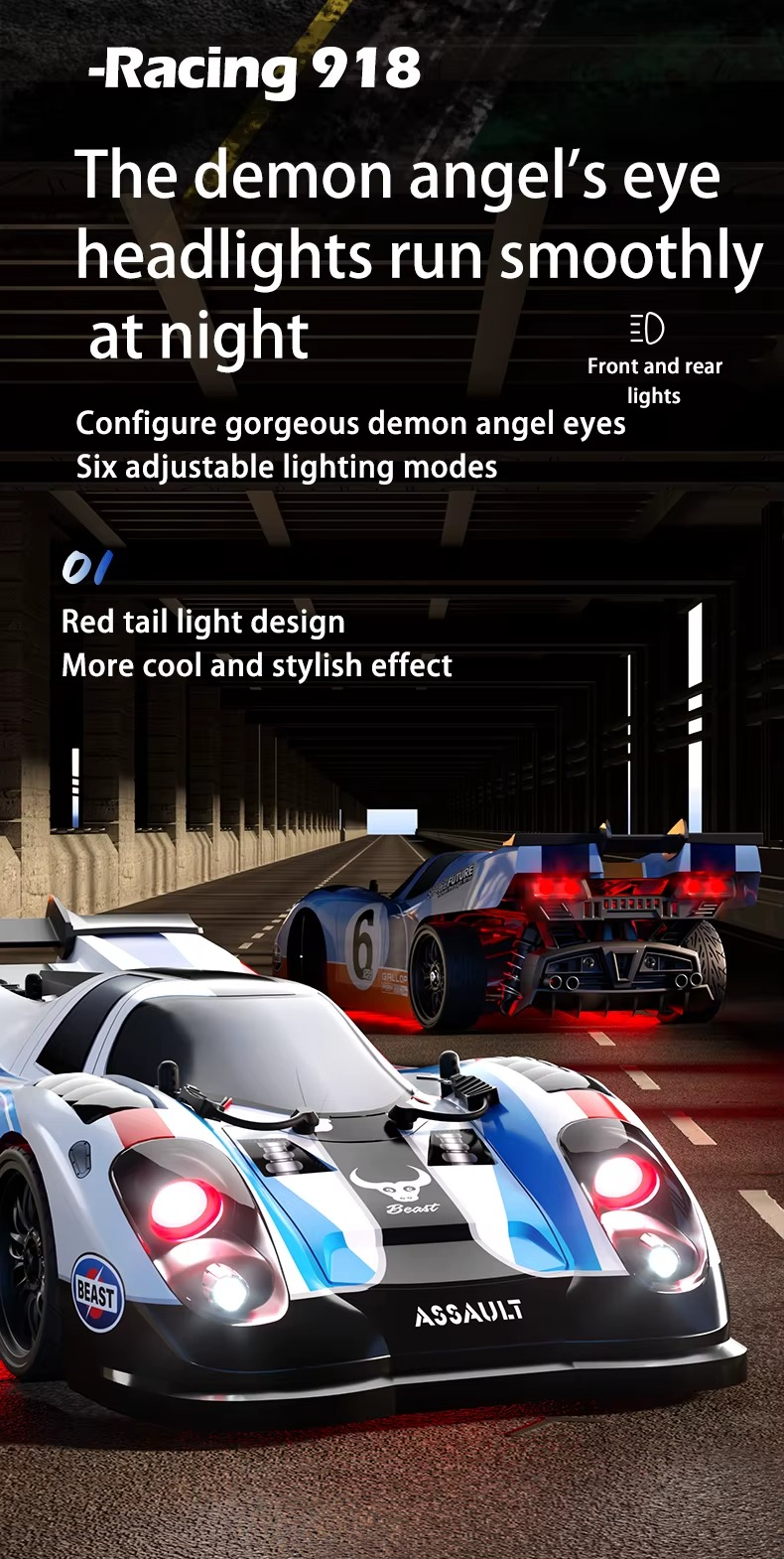 ZLL Beast SG918 PRO 1:16 - RC Drift Coupe | 4WD 2.4GHz Full Proportional Street Racer with LED Angel Lights & Drift Wheels description image 3